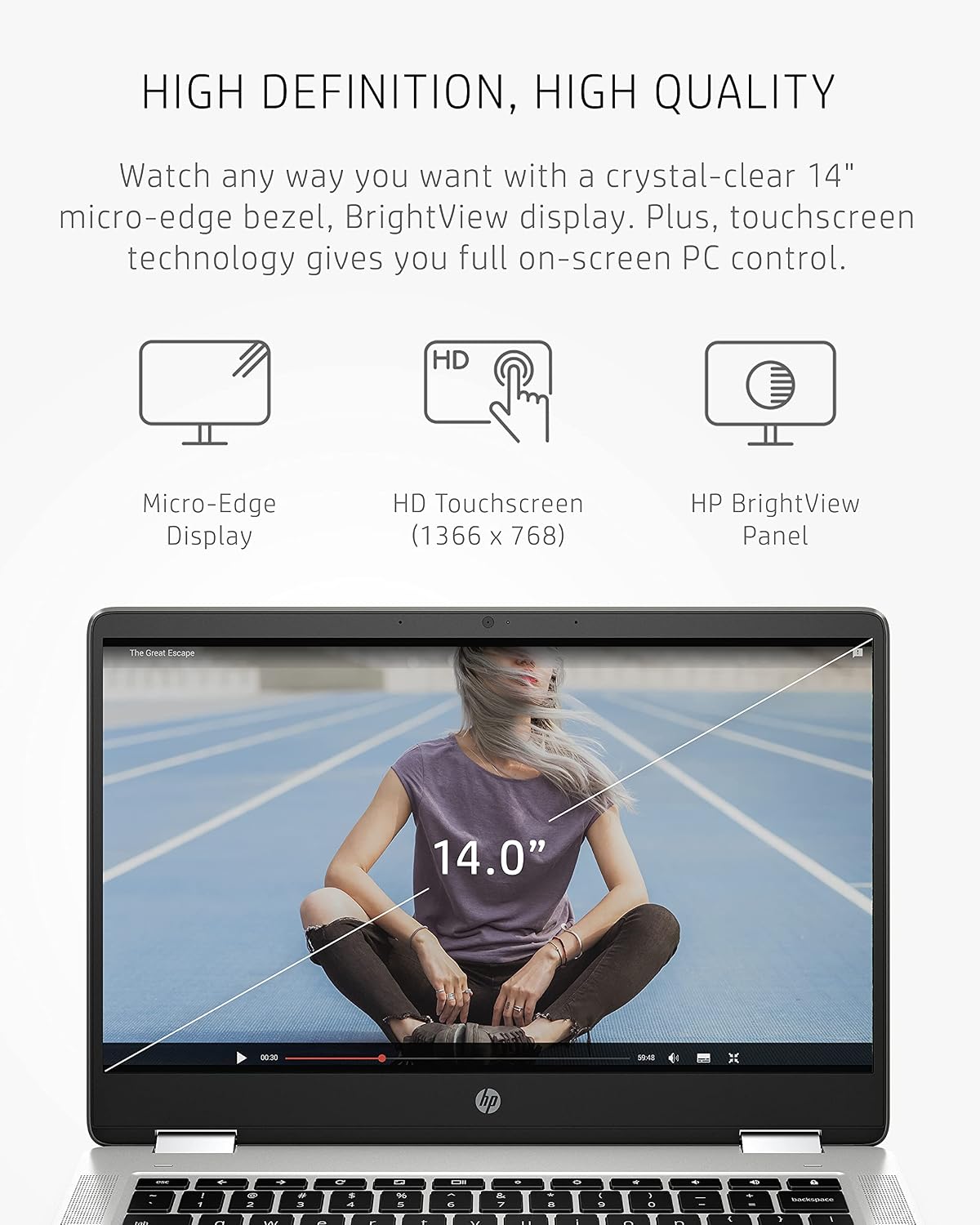 HP Chromebook x360 14a 2-in-1 Laptop, Intel Pentium Silver N5030, 4 GB RAM, 64 GB eMMC, 14' HD Micro-Edge Touchscreen, Chrome OS, 720p Webcam, Dual Speakers, Long Battery Life (14a-ca0023nr, 2021)