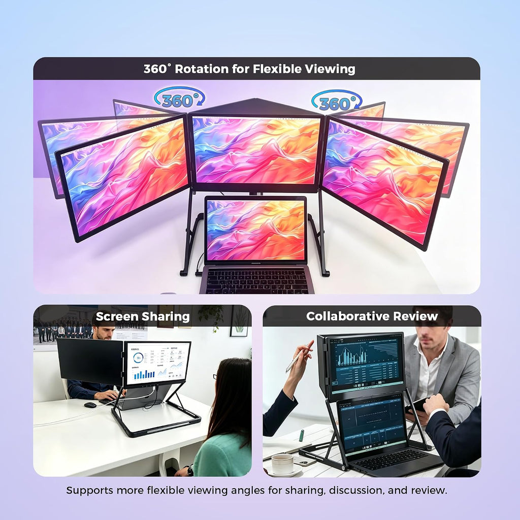 15.6 Inch Laptop Screen Extender, Triple Monitor for 11-18 Inch Laptops, FHD 1080P IPS Foldable Display with 360° Rotation, USB-C (DP Alt Mode) and HDMI for Windows and Mac