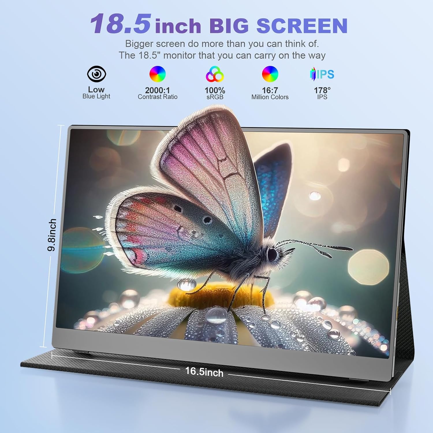 18.5 Inch Portable Monitor for Laptop, FHD 1080P 100% sRGB Travel Monitors for Laptop, Portable Computer IPS Display w/VESA, External Monitor USB-C HDR HDMI Portable Screen w/Smart Cover & Speakers