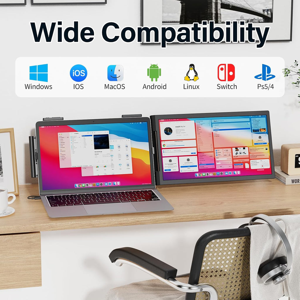 MAGICRAVEN Laptop Screen Extender, 15.6' 1080P IPS Portable Monitor, Travel Monitor for 13-15.6' Laptops with USB-C/HDMI Port, Plug and Play Attachment Screen for Windows/Mac/Android/Switch/PS5/Xbox