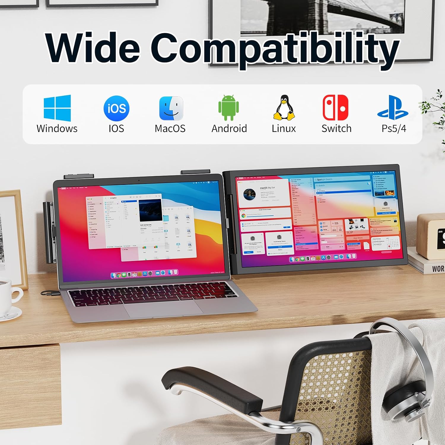 MAGICRAVEN Laptop Screen Extender, 15.6' 1080P IPS Portable Monitor, Travel Monitor for 13-15.6' Laptops with USB-C/HDMI Port, Plug and Play Attachment Screen for Windows/Mac/Android/Switch/PS5/Xbox