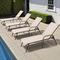 Crestlive Products Chaise Lounge Chair Outdoor with Armrests, Pool Lounge Chairs Set of 4, Aluminum Adjustable 5 Positions Sun Tanning Lounger for Patio, Poolside, Yard, Deck, Backyard (Beige)