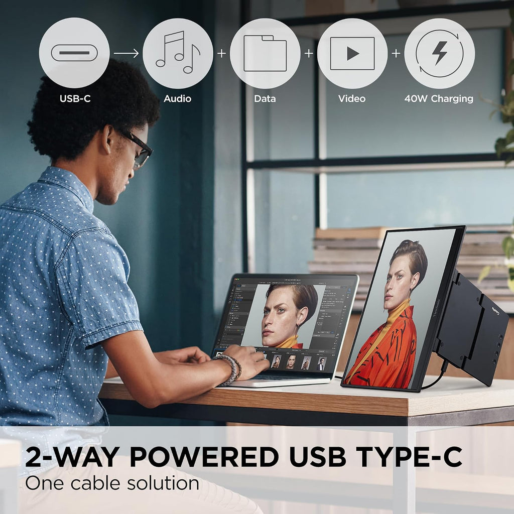 ViewSonic VP1656 15.6 Inch 1200p ColorPro Monitor, IPS Display with Pantone Validated Color Accuracy for Immersive Second Screen Productivity, Advanced Ergonomics, 40W USB-C, and Micro HDMI Inputs