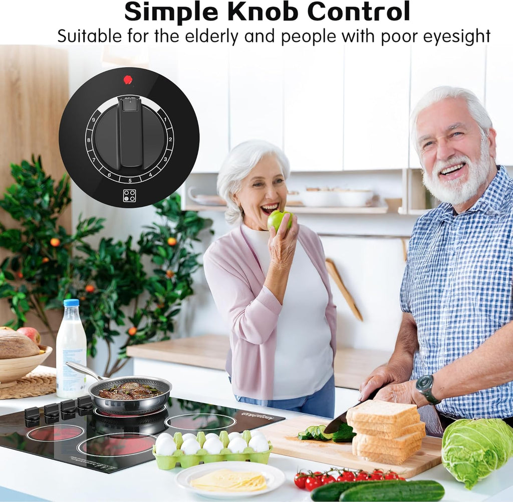 Electric Cooktop 30 Inch - 4 Burners Built-in Ceramic Cooktop, 30' Radiant Electric Stove Top with Knob Control, Hot Surface Indicator, 6700W, 220-240V Hard Wire(No Plug)