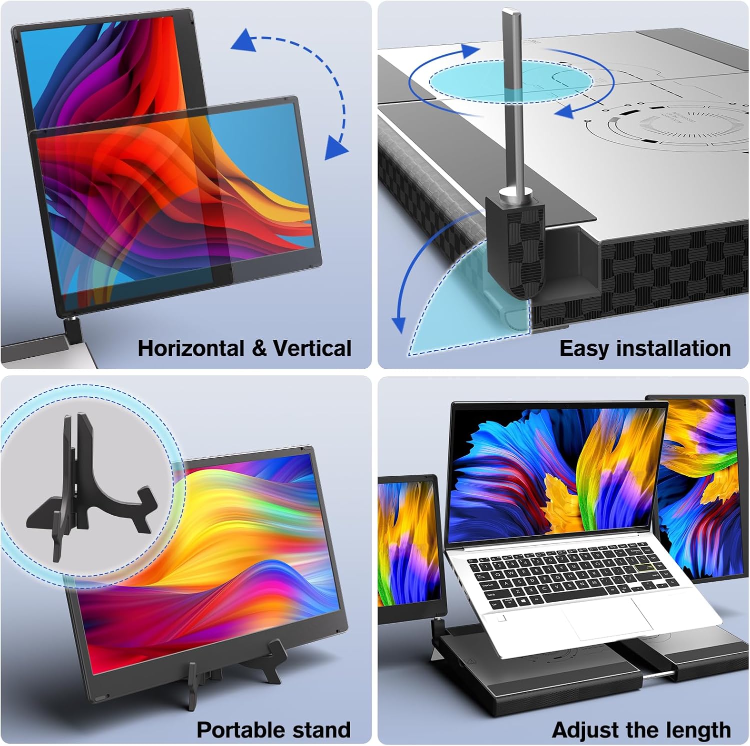 Laptop Triple Screen Extender - 14' Monitor IPS FHD 1080P HDMI USB-C Detachable Portable Display for 12-17.3 Inch Laptops Compatible with Windows Mac Chrome Surface Metal Base Travel Work Setup