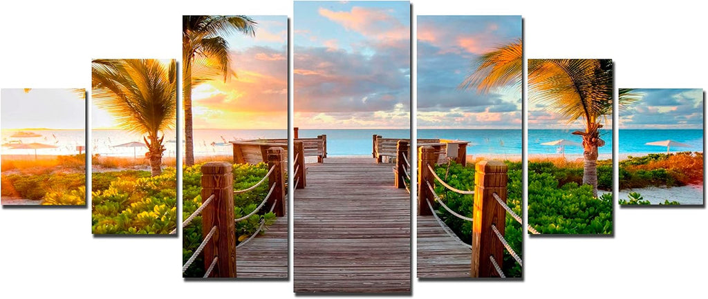 Startonight Huge Canvas Wall Art Summer Bridge Beach I - Large Framed Set of 7 40' x 95'