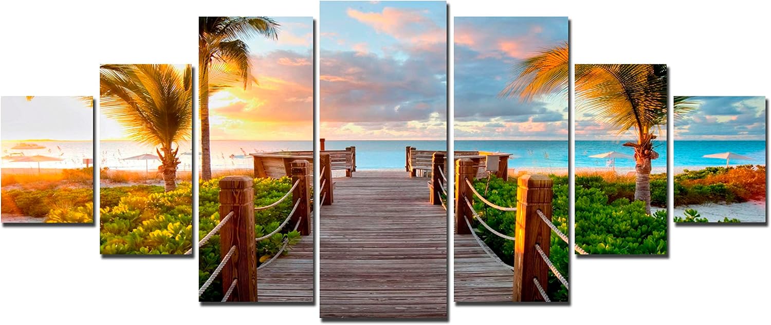 Startonight Huge Canvas Wall Art Summer Bridge Beach I - Large Framed Set of 7 40' x 95'