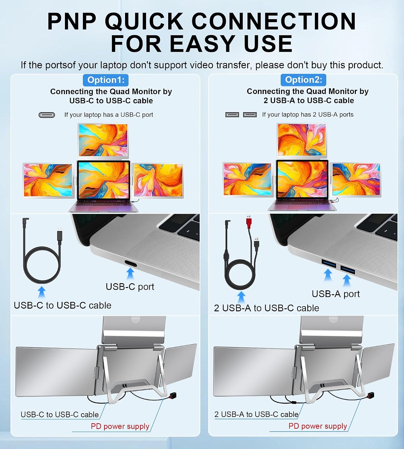 16' Laptop Screen Extender Monitor Portable, Quad Monitor, Just 1 Cable for 3 Screens, FHD 1200P IPS Laptop Extender Compatible with Wins/Mac for 13.6' - 18.5' Laptops