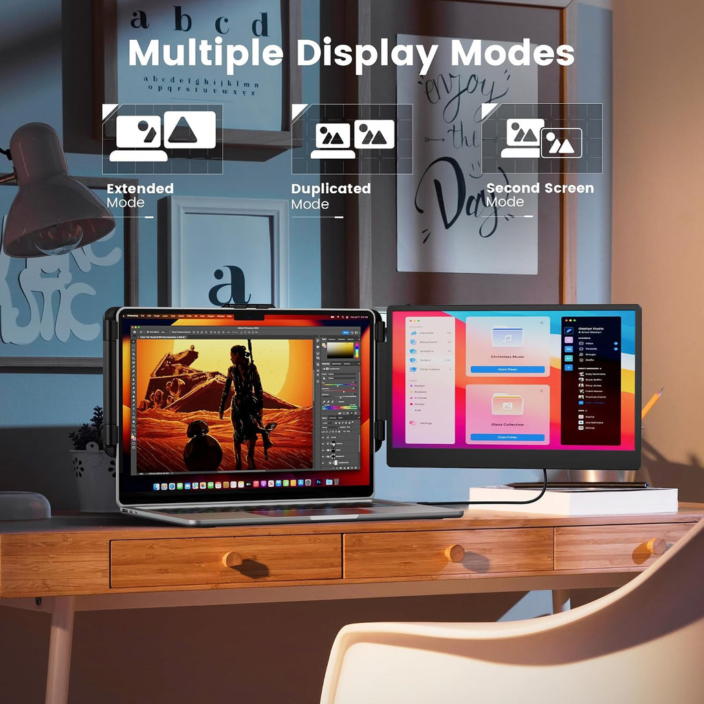 domyfan 14' Laptop Monitor Extender, FHD 1080P IPS Dual Laptop Screen Extender, HDMI/USB-A/Type-C Plug and Play for Windows, Mac, Chrome, Android, Xbox, Switch, PS5, Work with 13.3'-17' Laptops