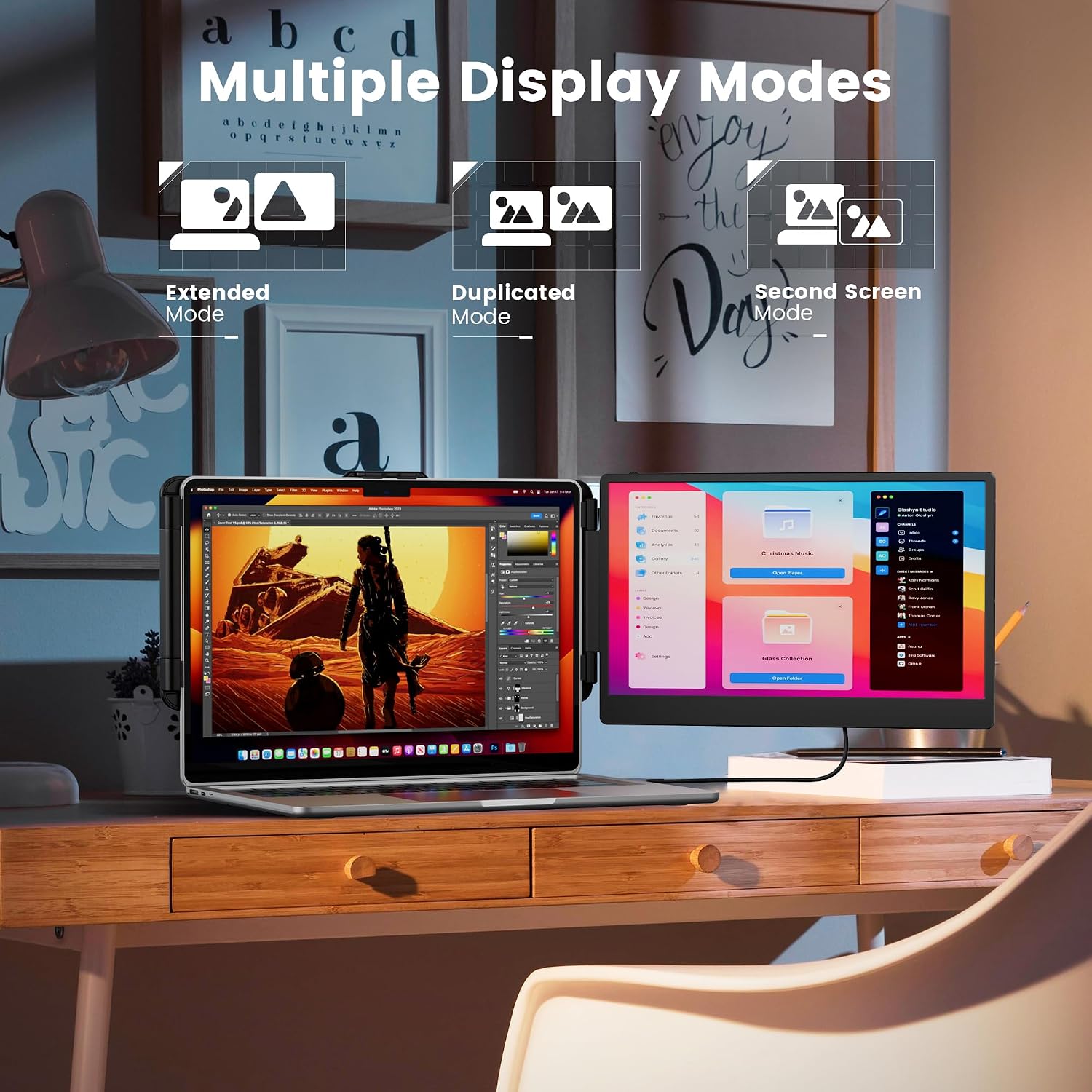 domyfan 14' Laptop Monitor Extender, FHD 1080P IPS Dual Laptop Screen Extender, HDMI/USB-A/Type-C Plug and Play for Windows, Mac, Chrome, Android, Xbox, Switch, PS5, Work with 13.3'-17' Laptops