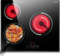 Electric Cooktop 24 Inch - 3 Burner Bulit-in Electric Ceramic Cooktop, Radiant Ceramic Stovetop with 9 Heating Level, Timer, Safety Lock, 5200W 220-240V Hard Wire Sensor Touch Control(No Plug)