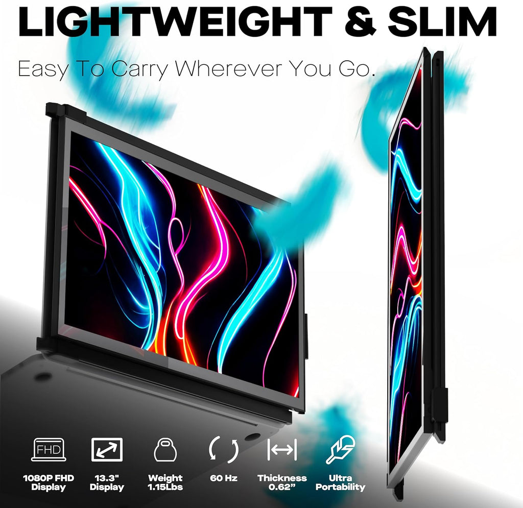 2026 Mobile Pixels Duex Plus DS 13.3' Portable Monitor, USB Type-C/HDMI Plug and Play Laptop Screen Extender, FHD 1080P Laptop Monitor, Compatible with Windows/Mac