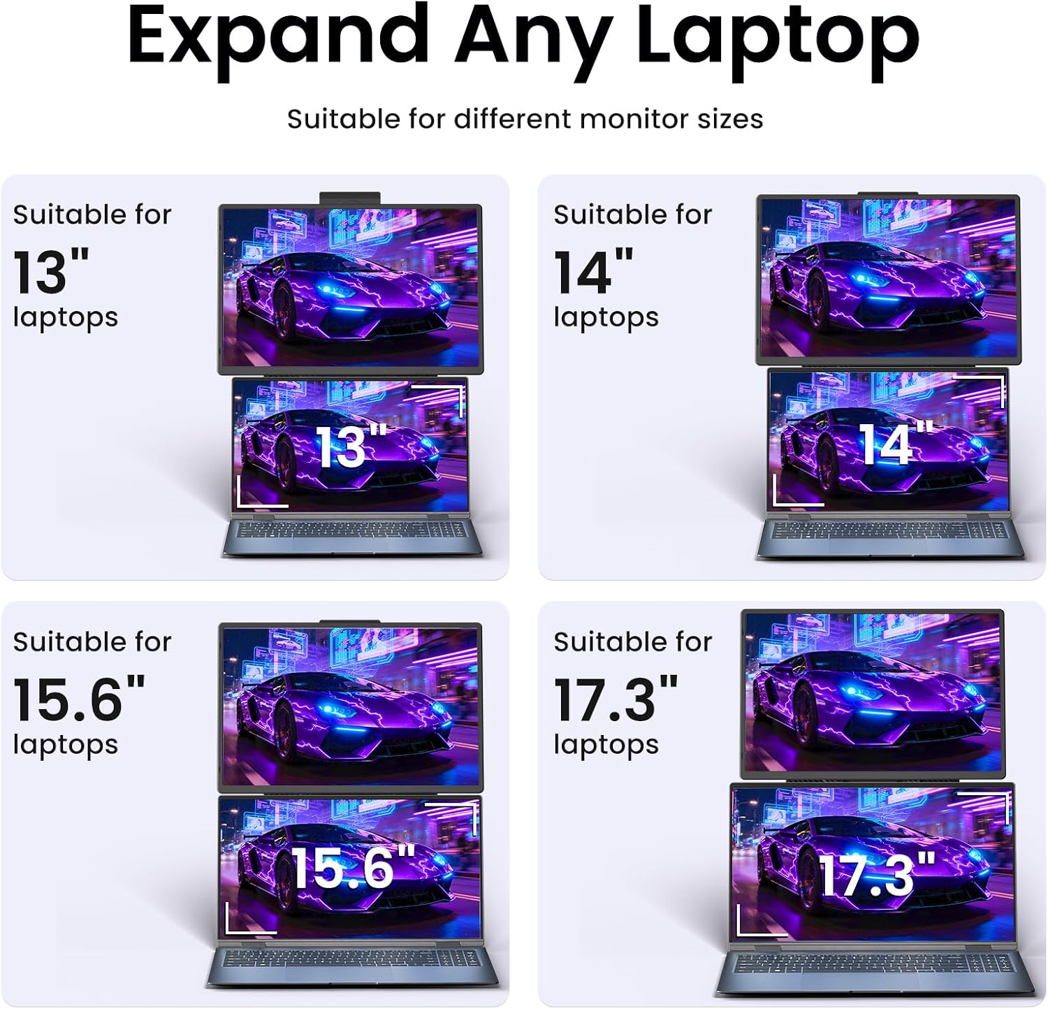 Laptop Screen Extender Portable Monitor - Dual 16' 1200P FHD Travel Monitor Fit for 13-17' Laptops Plug & Play 360° Rotating Detachable Stand Height Adjustable for Travel/Work/Study