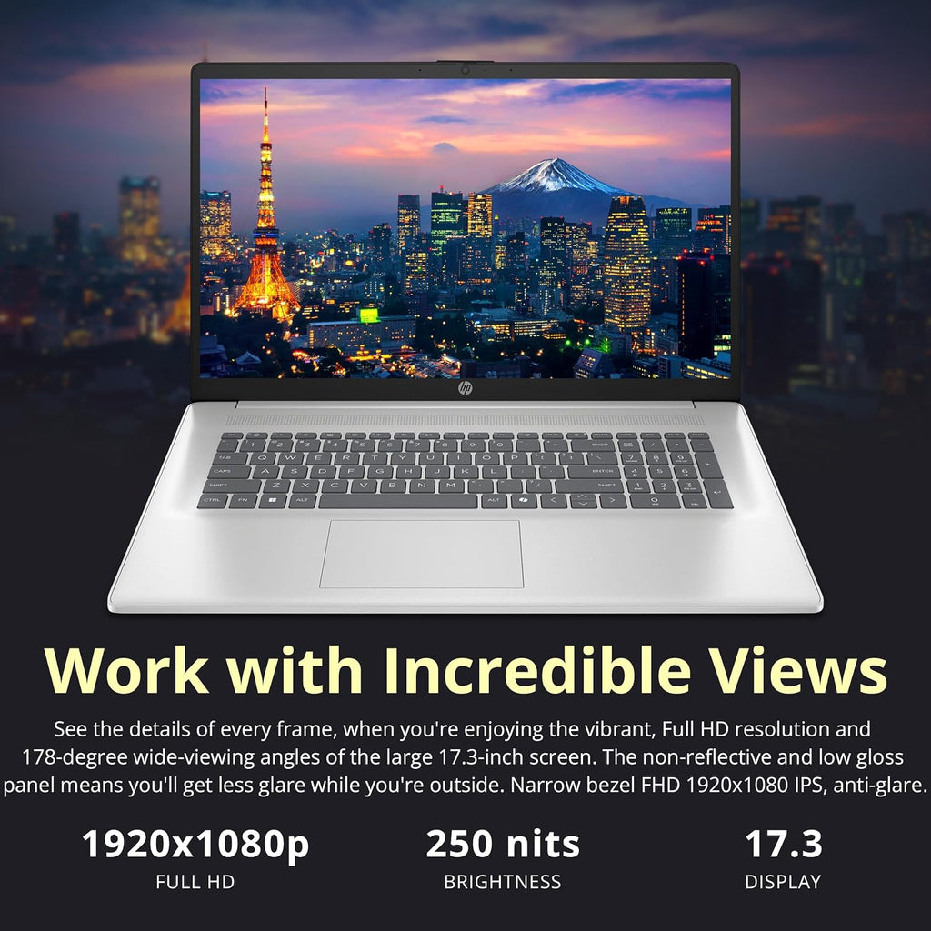 HP 17.3' FHD Business Laptop, Intel i7-1355U, 32GB RAM, 3TB Storage (2TB SSD+1TB Docking Station Set), Intel Iris Xe Graphics, Full-Size Keyboard, Copilot, Wi-Fi 6, Webcam, Windows 11 Pro, Silver