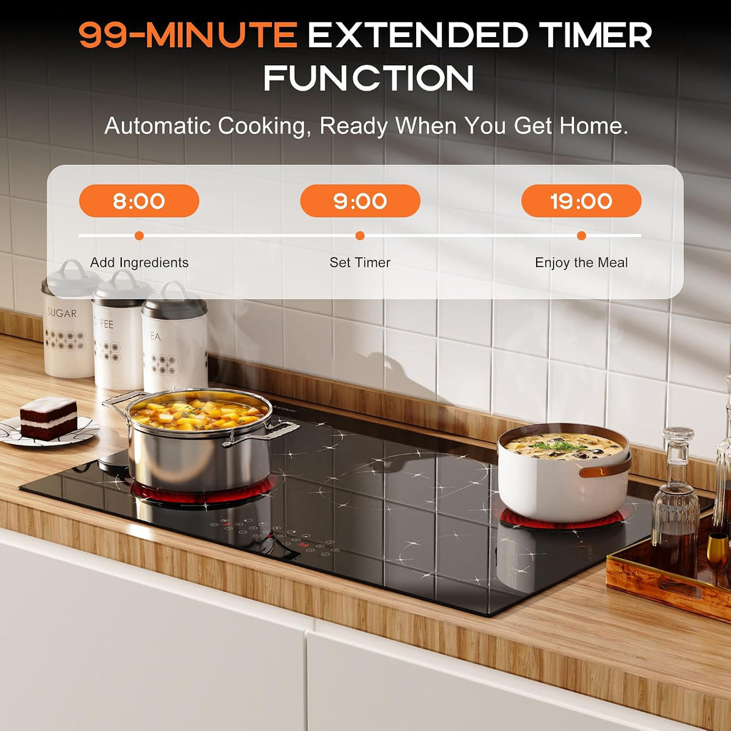 Karinear Electric Cooktop 30 Inch, 5 Burners Radiant Stovetop, Sensor Touch Control, Multi-functional Electric Ceramic Cooktop, Drop-in Install, 8400W 220V(No Plug)