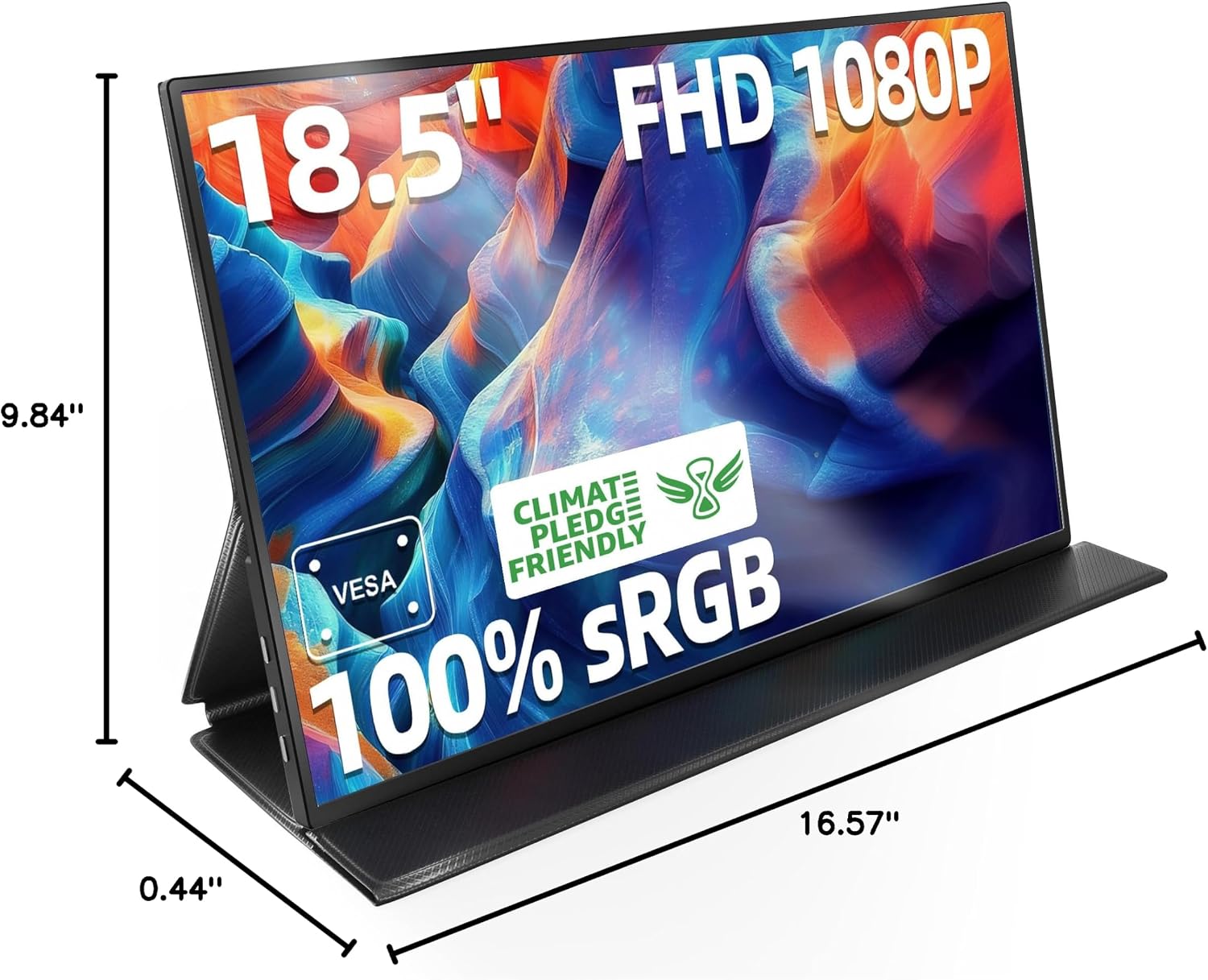 Ingnok Portable Monitor, 18.5 Inch FHD 1080P 100% sRGB Laptop Screen Extender USB C HDMI Portable Gaming Monitor w/Smart Cover & Speakers, External Monitor for Laptop Mac PC