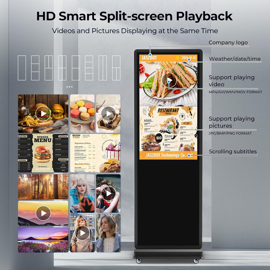 32/43/55/65 Inch Digital Signage Display, LCD Screen Advertising Display Kiosk Interactive Totem Floor Standing Auto AD Player with USB/HDMI/WiFi Android OS (43'' Touch Screen)