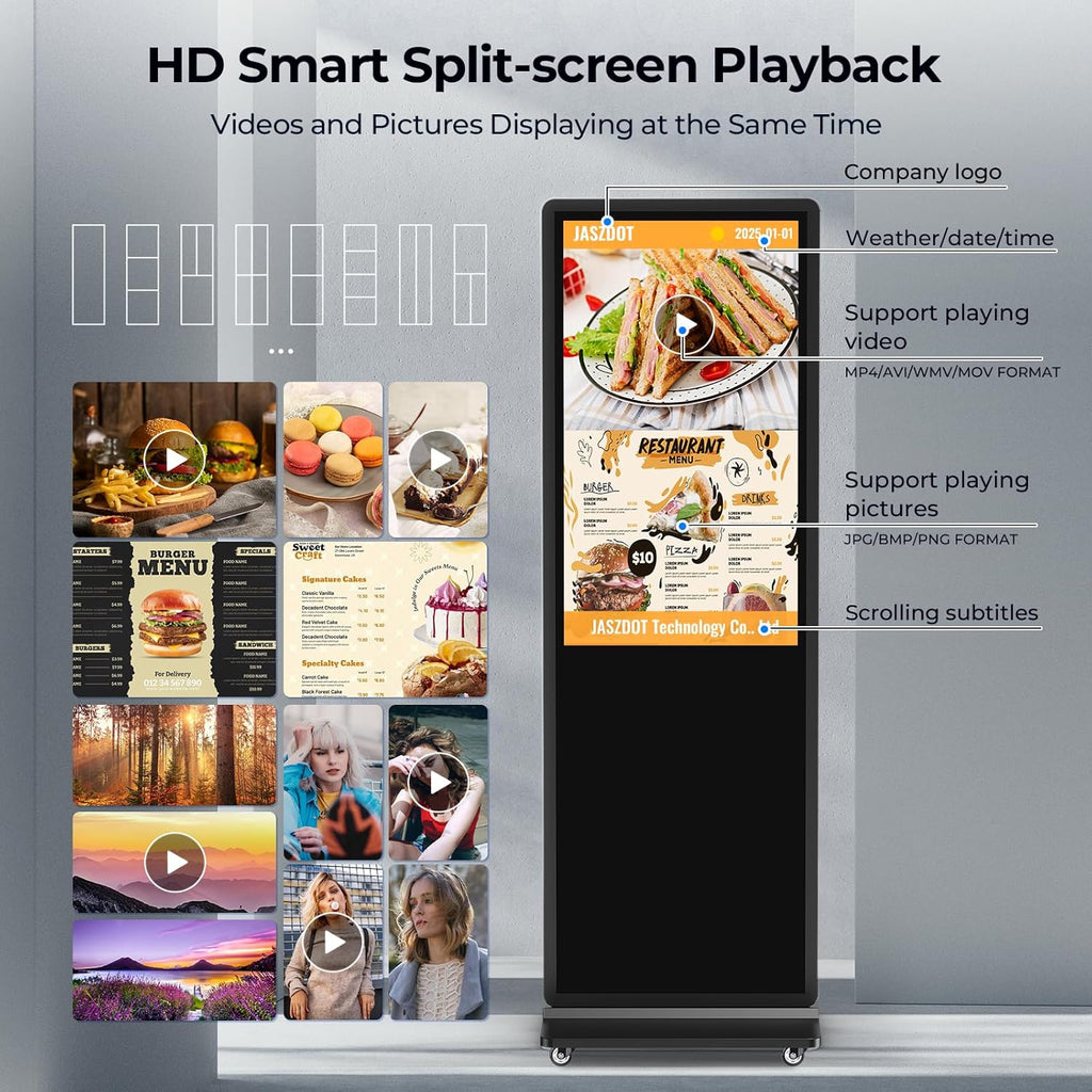 32/43/55/65 Inch Digital Signage Display, LCD Screen Advertising Display Kiosk Interactive Totem Floor Standing Auto AD Player with USB/HDMI/WiFi Android OS (55'' Touch Screen)