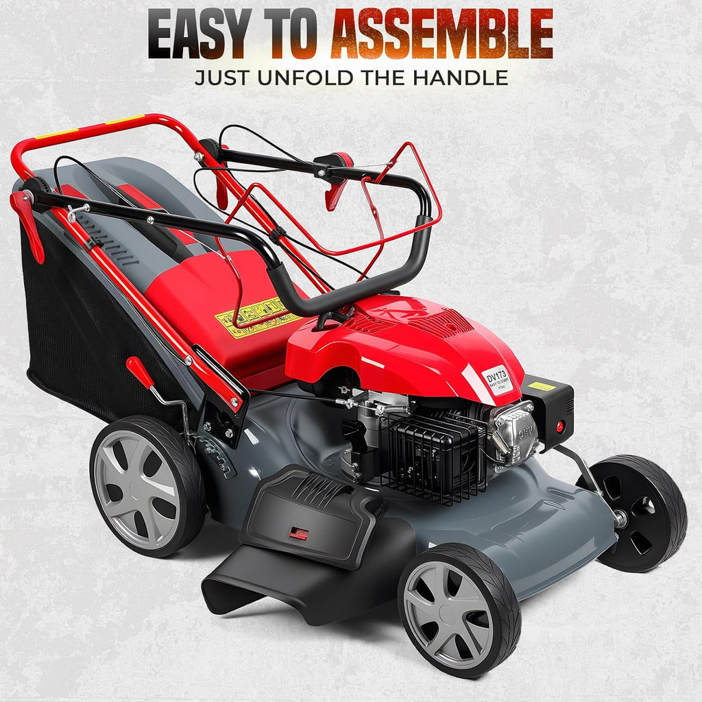 173cc self propelled Gas Lawn Mower Walk Behind Grass Cutter 20 inch Cutting Deck 60l Collection Bag Rear Wheel Drive Heavy Duty Yard Care Landscaping Tool Adjustable Height Patio Weed Trimming