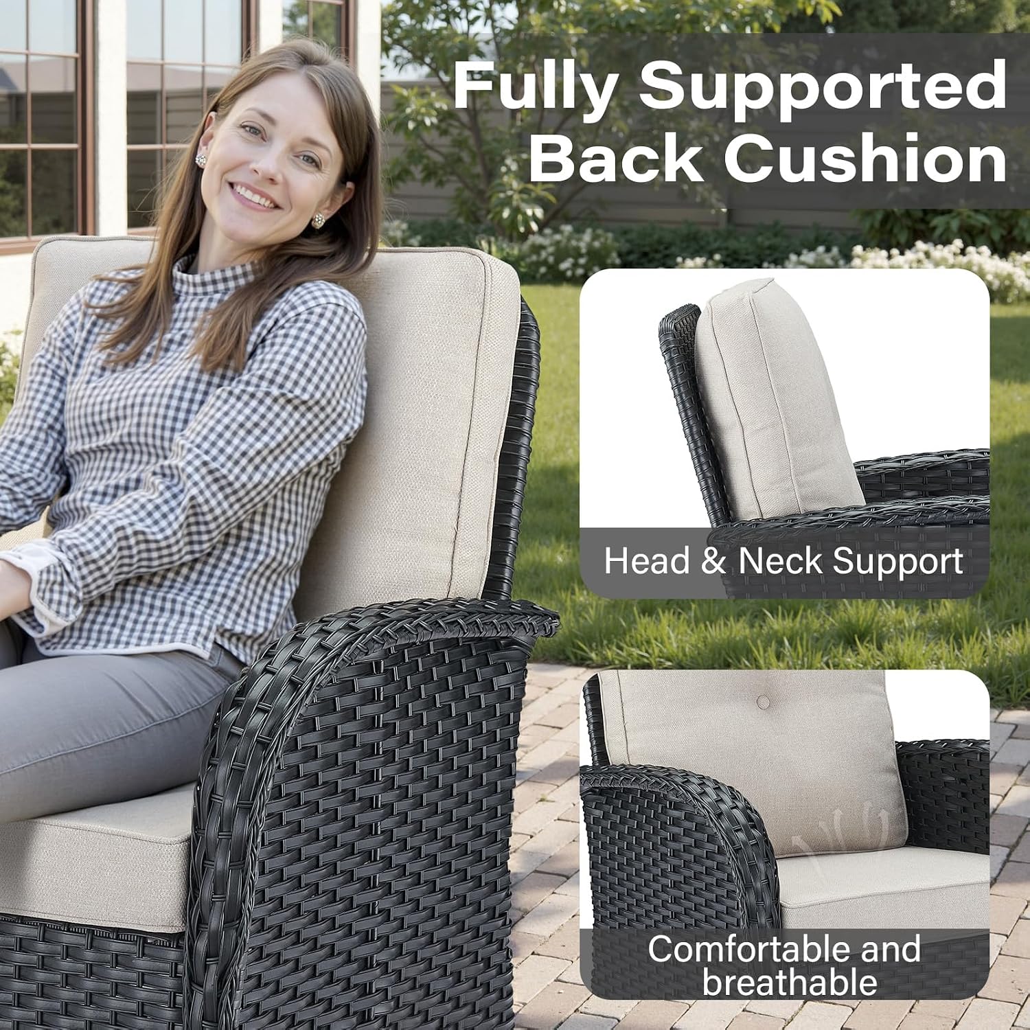Belord 5 Piece Outdoor Conversation Patio Furniture Set - All-Weather Wicker Patio Rocking Chairs with Loveseat Glider Chair and Coffee Table for Patio Deck Porch Backyard Black Wicker