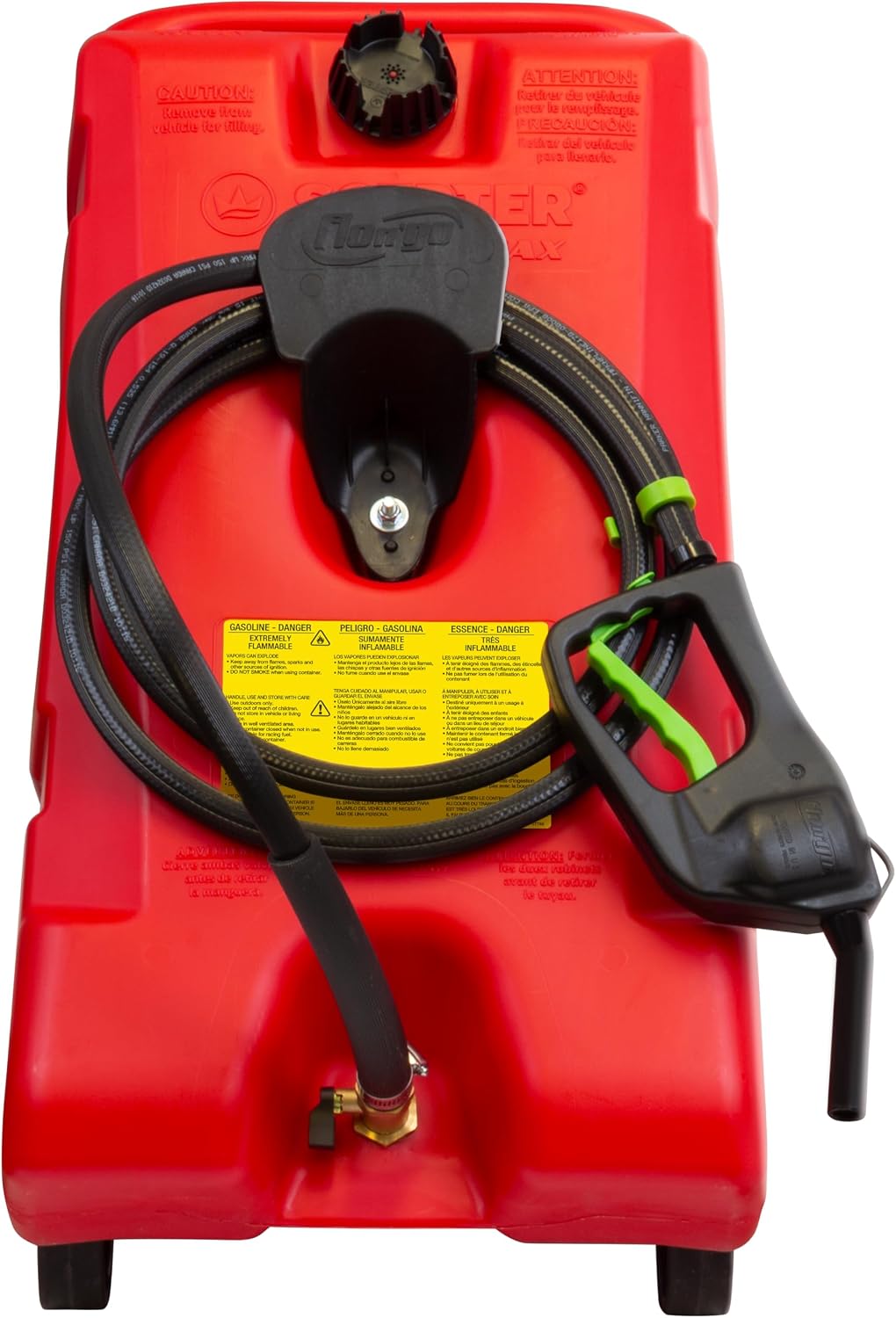 Scepter Duramax Flo 'N Go 14 Gallon Gas Caddy, 53 Liter Portable Fuel Tank and Fuel Transfer Pump with 10-Foot Hose for Lawn Mower, Farm, Marine, and Home Use, Gasoline Only, Red (2024 Version)