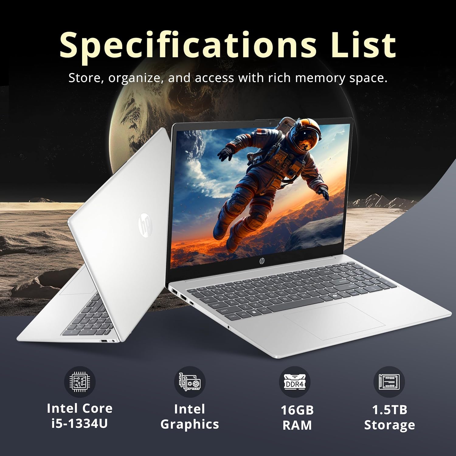 HP 15.6' FHD Touchscreen Laptop, Intel i5-1334U, 16GB DDR4 RAM, 1.5TB Storage (512GB SSD+1TB Docking Station Set), Intel Graphics, Copilot AI, Numeric Keypad, Webcam, Wi-Fi 6, Win 11, Silver