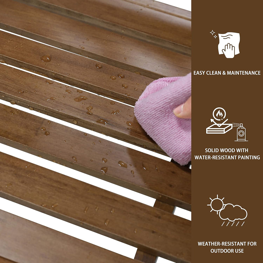 MUPATER Outdoor Patio Hanging Wooden Porch Swing 5FT with Chains, 3-Person Heavy Duty Swing Bench for Garden and Backyard, Wood Brown