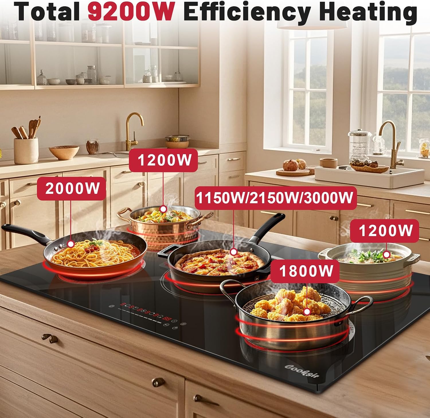 36 Inch Electric Cooktop - Built-in(34.25'x19.3') 36 Inch Electrical Stove 240V, 9200W Five Burner Ceramic Cooktop, Slide-Touch Control, Timer, Safety Lock, Electric Stovetop, 220V Hard Wired