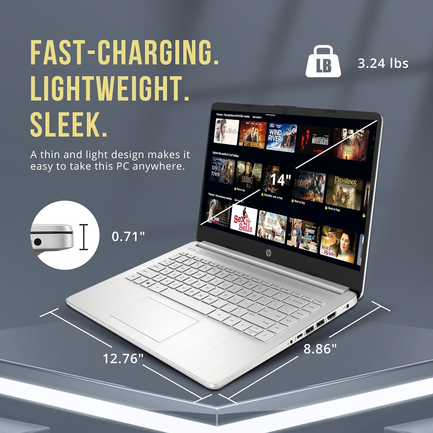 HP Stream 14' HD BrightView Laptop, Intel Celeron N4120, 16GB RAM, 416GB Storage (128GB eMMC + 288GB Docking Station Set), Intel UHD Graphics, 720p Camera, Wi-Fi, 1 Year Office 365, Win 11 S, Silver