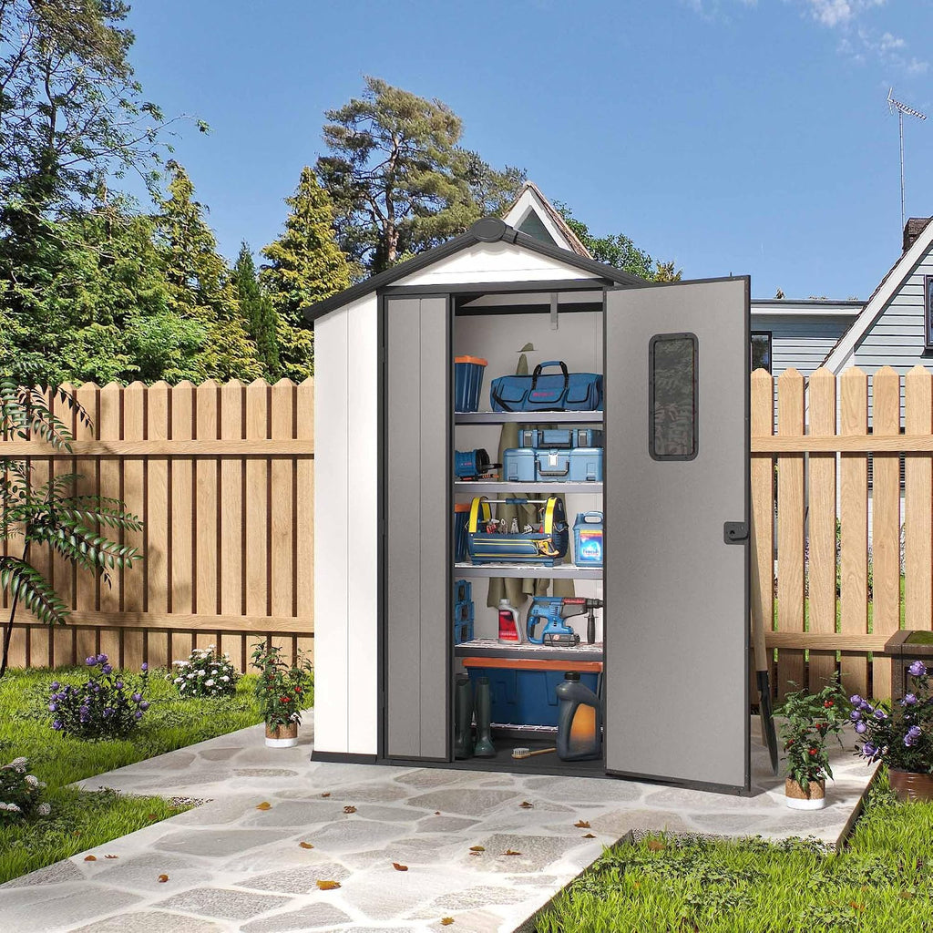 ‌Yokayoay 3x5 FT Resin Storage Shed, Featuring 0.6' Thick Panels, Weatherproof Outdoor Tool Shed with Floor for Garden, Lawn, Backyard