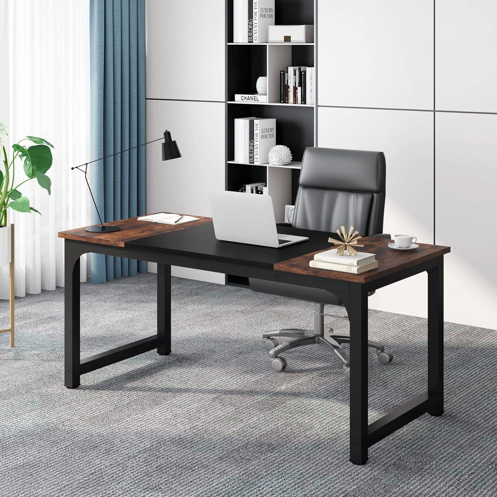 Tribesigns 63' Executive Desk, Large Office Computer Desk with Thicken Frame, Modern Simple Workstation Business Furniture for Home Office, Rustic Brown/Black