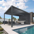 PURPLE LEAF Louvered Pergola 94AS 11' x 14' Outdoor Aluminum Pergola with Fixed Shutter Wall Adjustable Roof for Deck Backyard Grey Hardtop Gazebo, 1 Short Side