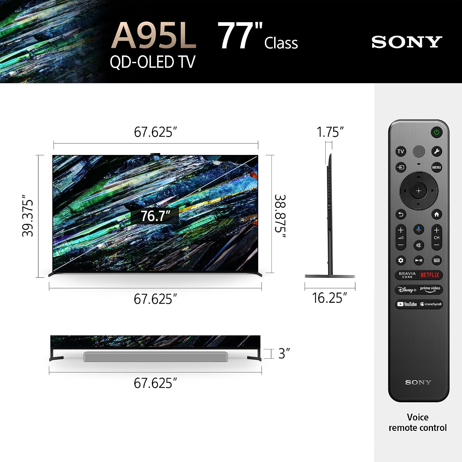 Sony XR77A95L 77 Inch QD-OLED 4K UHD Smart Google TV with AI Upscaling with a 5S-PS4-US1 4-Outlet Power with Omniport USB (2023)