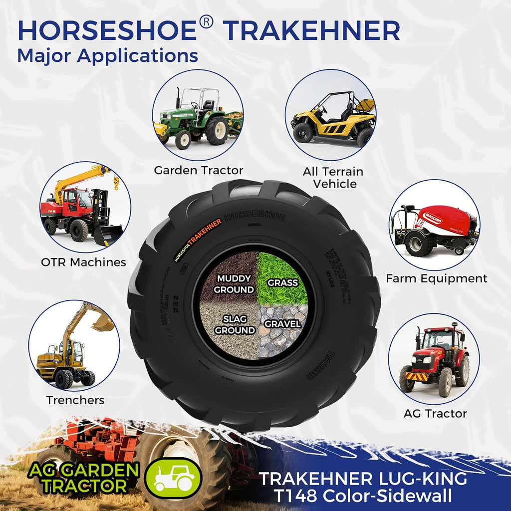 2 NEW HORSESHOE 23x10.50-12 8Ply Ditch Tiller Trencher AG Farm Garden Tractor Lawn Riding Super Duty Lug Tires Tubeless 23x10.5-12 ATV1 T148