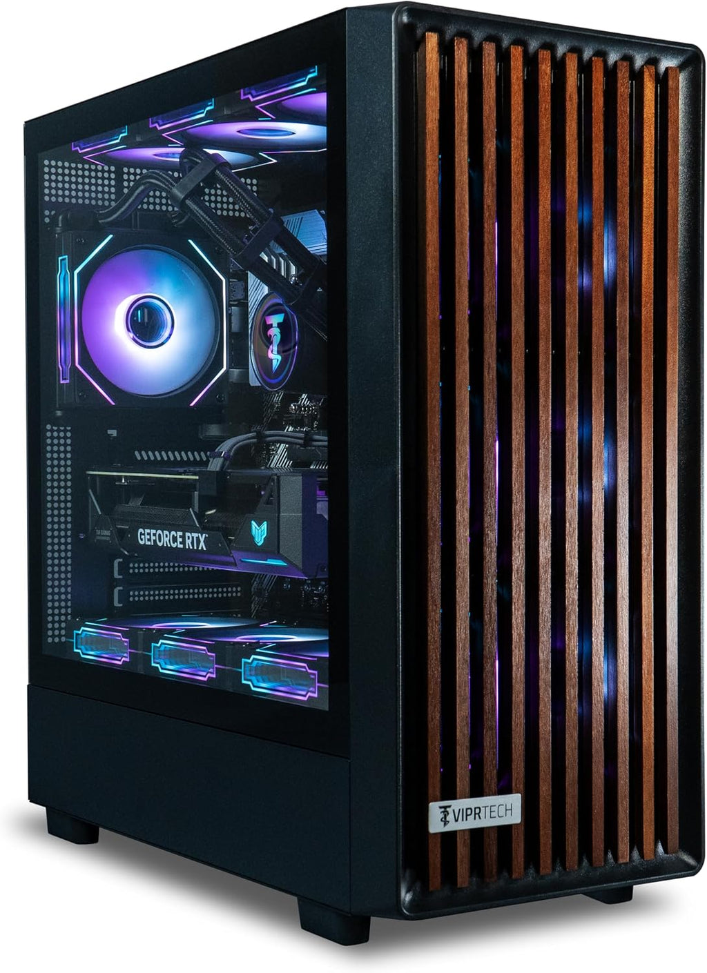 ViprTech Overlord Wood Gaming PC - AMD Ryzen 7 (4.4Ghz Turbo), RTX 5050 8GB, 16GB DDR4 RAM, 1TB SSD, 700W PSU, Black Wood Case, RGB Keyboard Mouse, VR-Ready, WiFi BT, Computer Tower Prebuilt