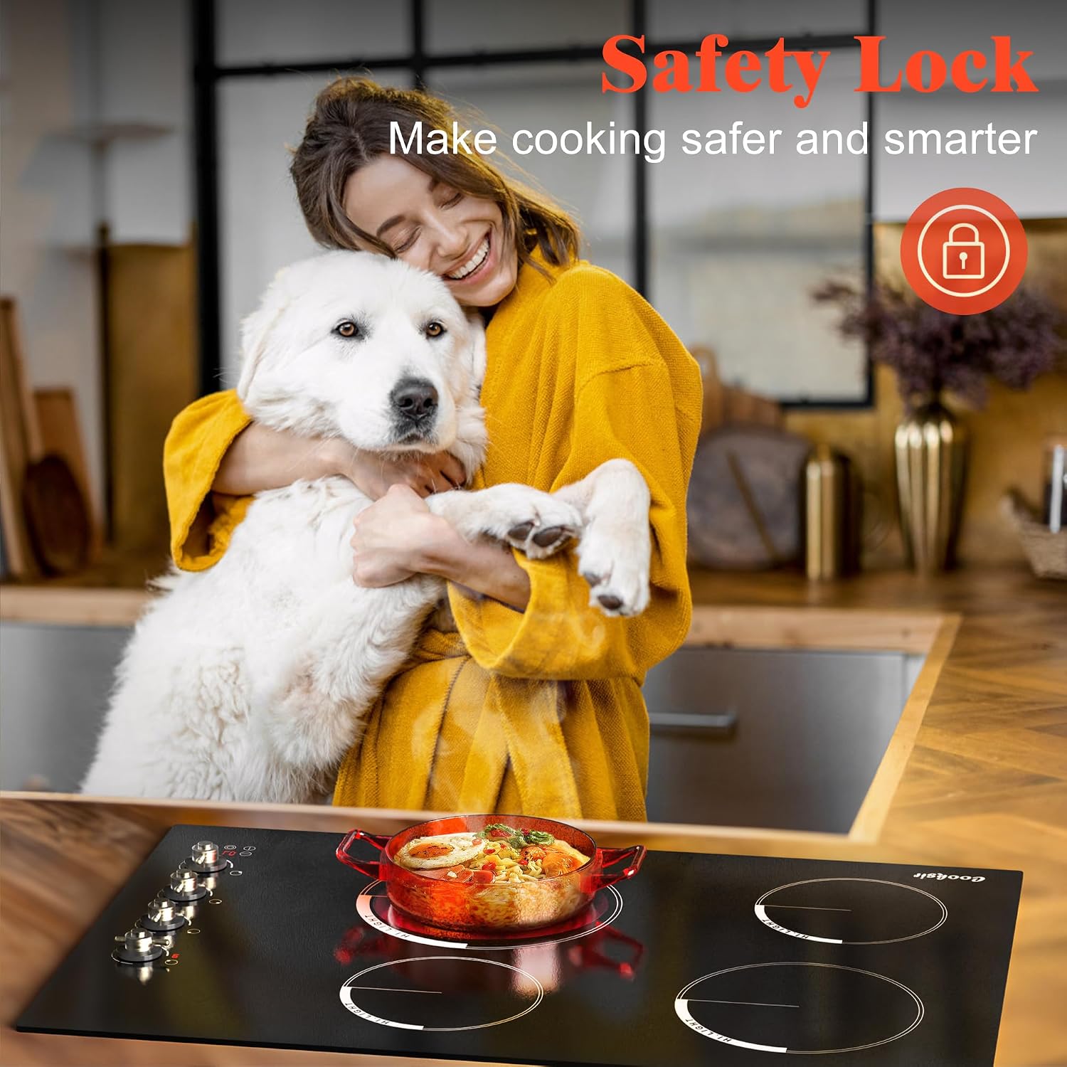 30 Inch Electric Cooktop - 4 Burner Built-in(29.13'x19.3') Ceramic Stove Top 6700W, 240V Electric Cooktop 30' Touch and Knob Control, Child Lock, Dual Ring, 99 Mins Timer, 220V Hard Wired