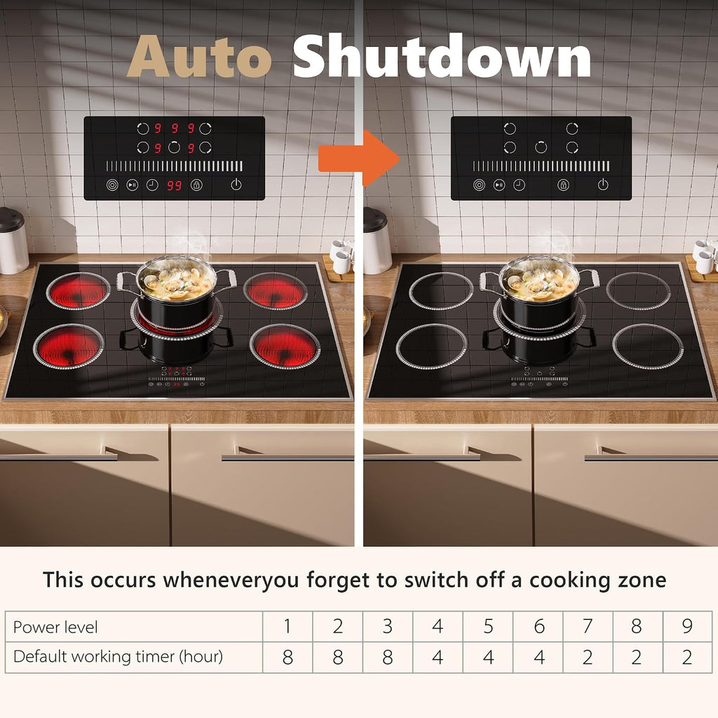 30 Inch Electric Cooktop, 5 Burner Electric Stove Top 6900W, 30' Built-In Ceramic Countertop with Metal Frame, Child Lock, Timer, Slide Control, 220-240V Hardwired (No Plug)