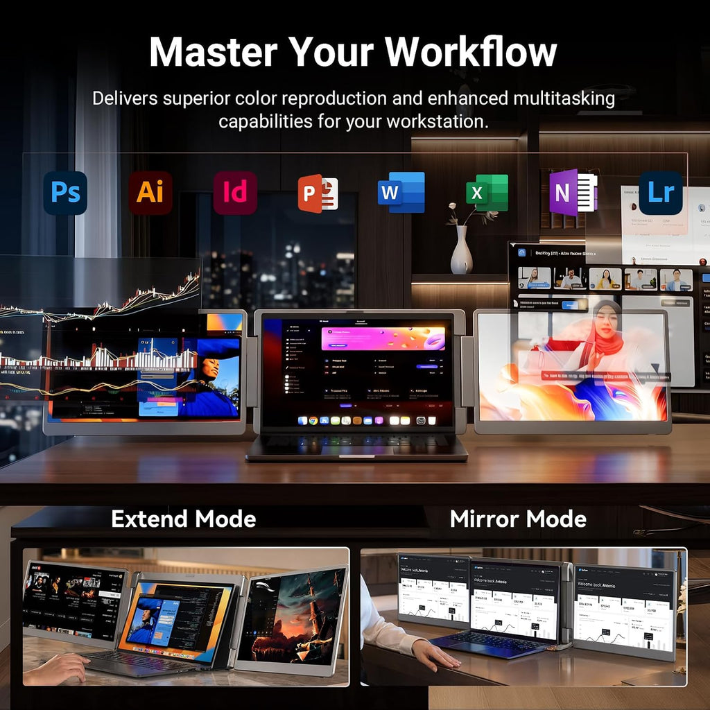 LXU Laptop Screen Extender, 15.6' FHD 1080P IPS Laptop Monitor Extender Triple Screens, Portable Monitor for Laptops 12~17.3 inch, Plug n Play Extended Monitor for MacBooks(NOT M1 M2 M3)/Windows