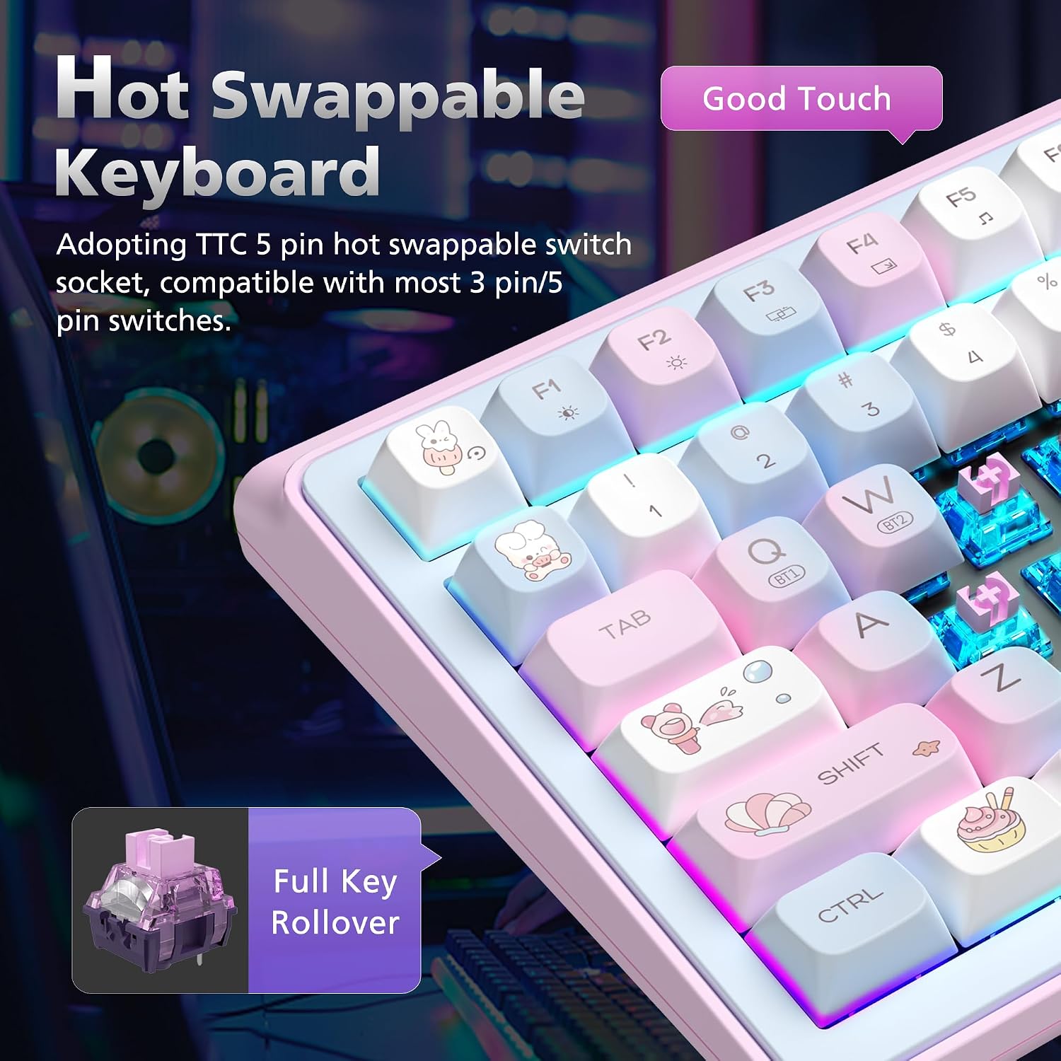 H98 Wireless Mechanical Keyboard,96-Key Hot-Swappable Wired Gaming Keyboard,Tri-Mode Bluetooth 5.0 2.4G USB-C,1.14' Color Screen,Double Knob,6000mAh,RGB,PBT Keycaps for PC Mac iPad-Pink