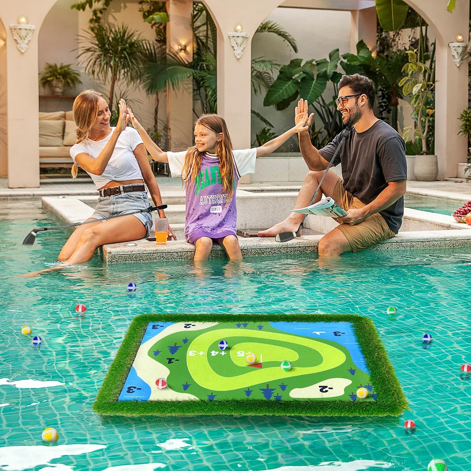 Cupohus Giant Size Stable Floating Golf Green for Pool-47'x 35' Floating Chipping Green Practice Mat, Adult Fun Backyard Water Golf Game Gift, Support Training Competition for 4 Golfers (Simple Model)