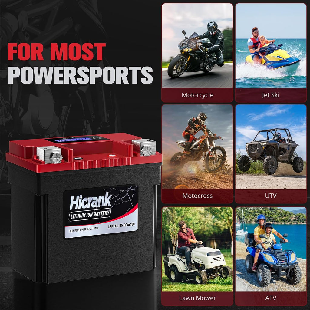 YTX14L-BS (GYZ16HL) Lithium 12V 8Ah 480CCA LiFePO4 Motorcycle Battery, Powersports Battery for Honda KTM Yamaha Harely, Fit ATV, UTV, Motocross, 4 Wheeler, Quad, Riding Lawn Mower