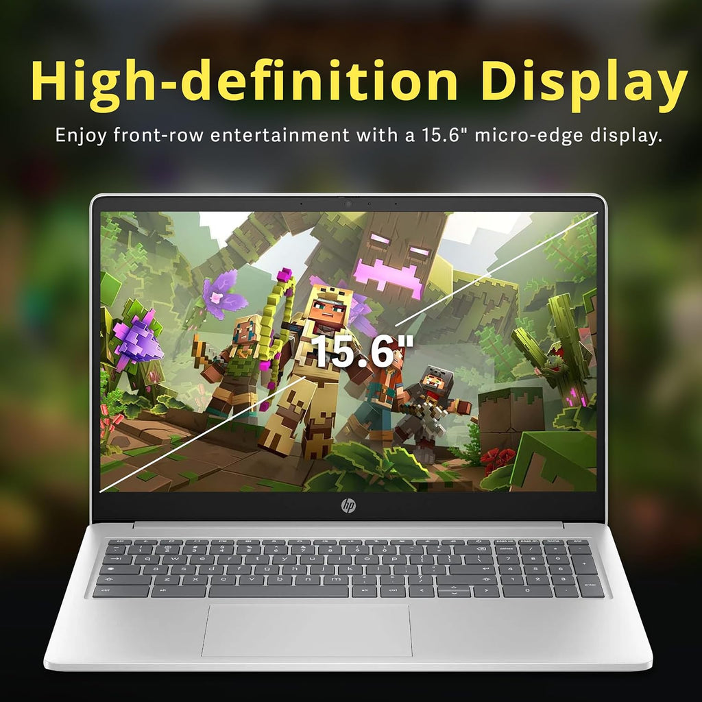 HP 15.6' HD Chromebook Laptop, Intel Processor N200, 8GB LPDDR5, 224GB Storage (64GB eMMC+160GB Docking Station Set), Intel UHD Graphics, HD 720p Webcam, Numeric Keypad, Wi-Fi 6, Chrome OS, Silver