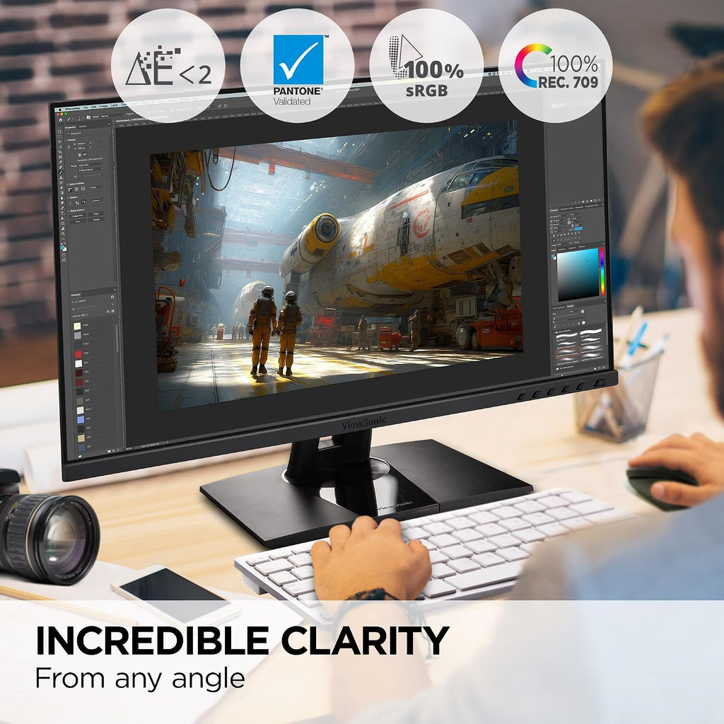 ViewSonic VP2456A 24 Inch 1080p ColorPro Monitor, IPS with 100% sRGB and Pantone Validated for Professional Graphic Design, Advanced Ergonomics, 120Hz, 90W USB-C, HDMI, and DisplayPort Inputs