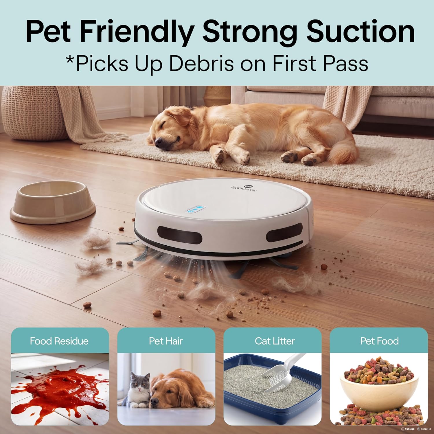 SereneLife Automatic Robot Vacuum Cleaner and Mop Combo, Pro Edition with Upgraded Battery, Extreme Suction, Internal Water Tank - Smart App Control, Ideal for Pet Hair, Carpet and Hard Floors, White