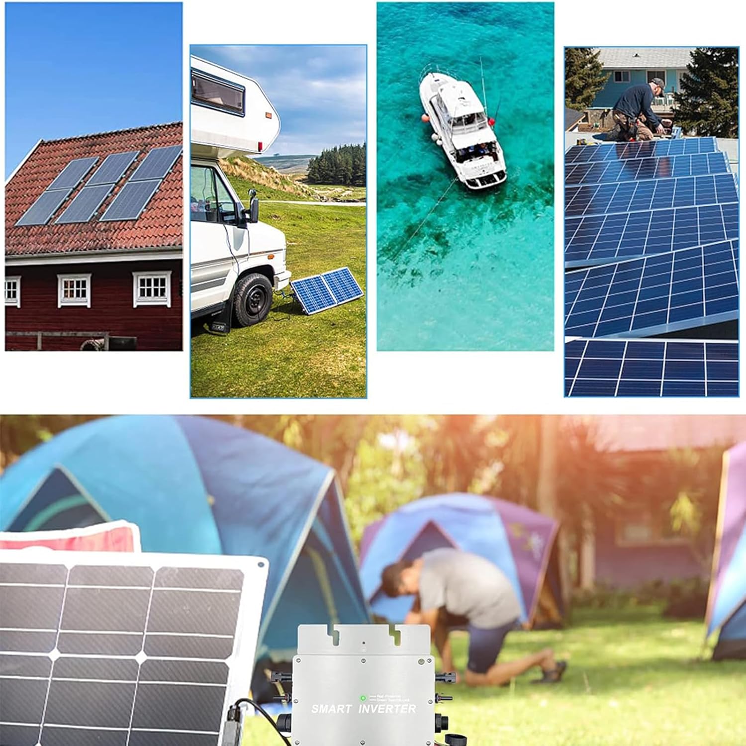 NYMFEA WVC-2000W Solar Grid Tie Micro Inverter,WiFi Control Automatic Identification,Sine Wave Inverter Solar Photovoltaic Power Generation System Micro-Inverter
