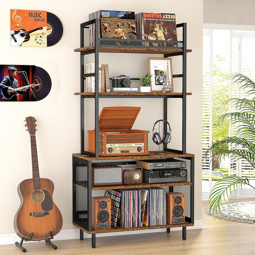 ikkle Record Player Stand with Vinyl Storage Shelf, 5-Tier Large Record Player Table with Storage Rack, Turntable Stand Vinyl Record Cabinet Organizer for Living Room Bedroom, Holds Up 400+ Albums