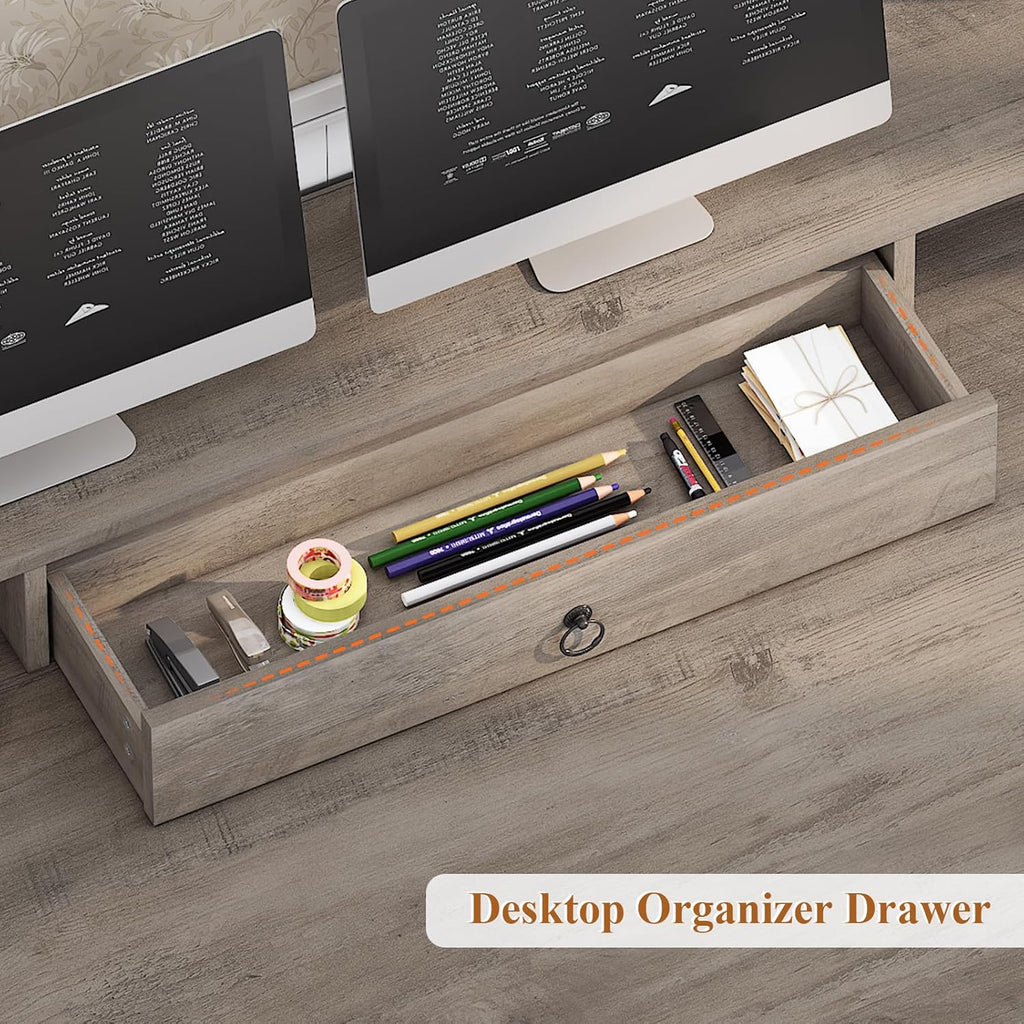 SEDETA Farmhouse 63' Executive Desk, Wood Computer Desk with Drawers and Storage Cabinet, Home Office Desk with File Drawer and Monitor Stand, Wood Desk for Work Study Writing, Grey