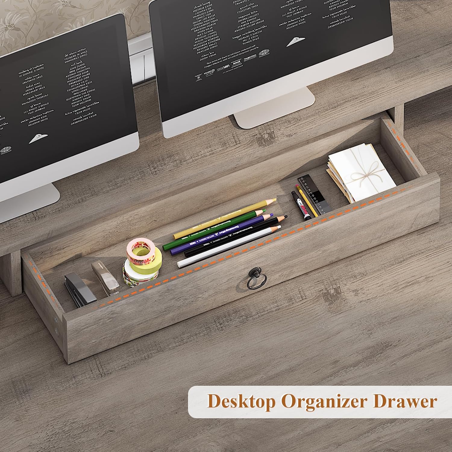 SEDETA Farmhouse 63' Executive Desk, Wood Computer Desk with Drawers and Storage Cabinet, Home Office Desk with File Drawer and Monitor Stand, Wood Desk for Work Study Writing, Grey