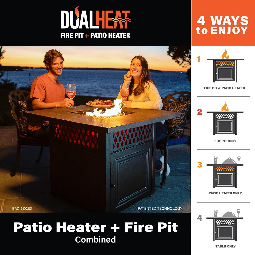DualHeat by Endless Summer, The Donovan, 38' Square Propane Gas Outdoor Fire Pit Plus Patio Heater