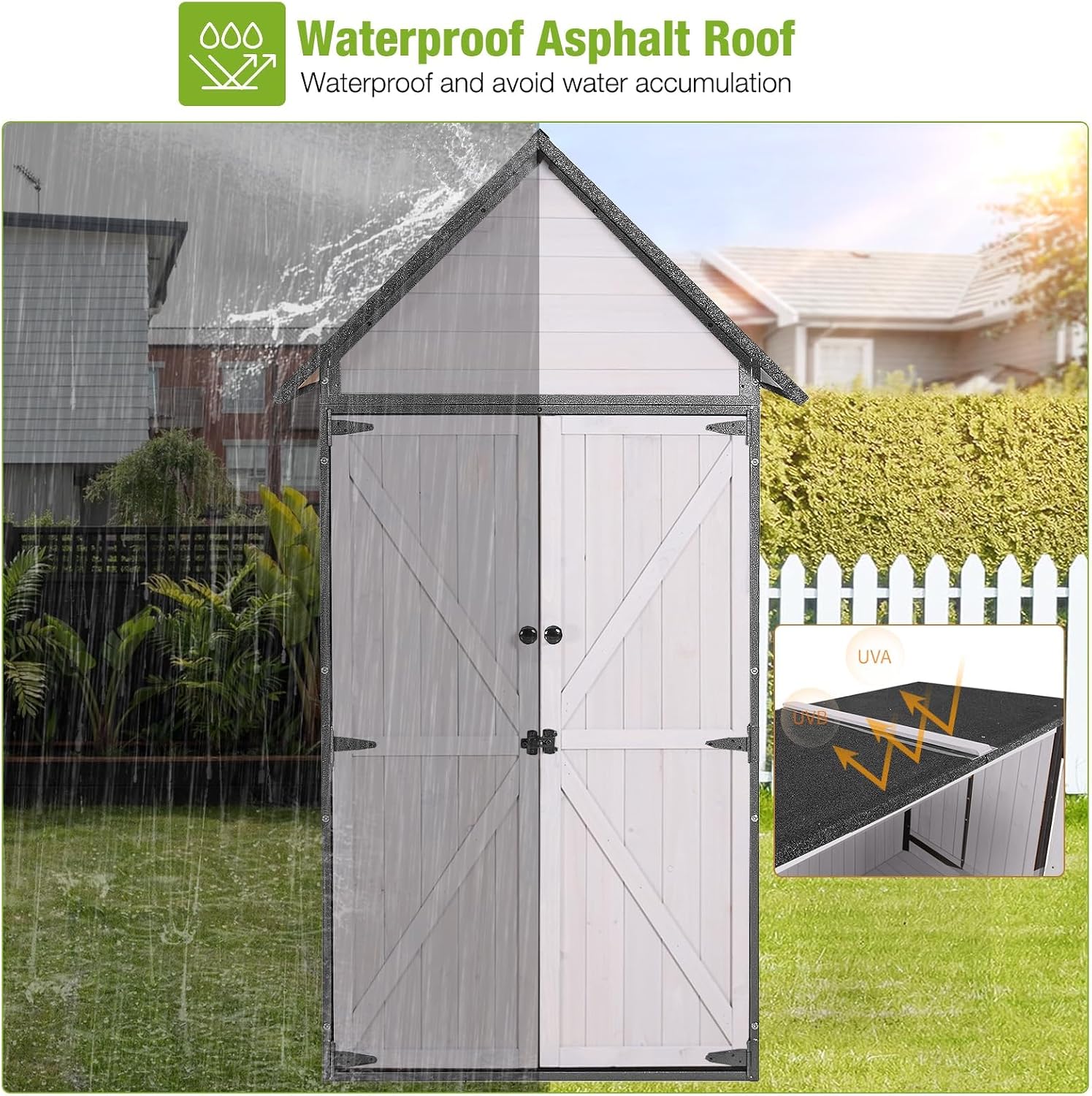 Sheds Outdoor Storage, Wooden Garden Shed with All Around Strong Metal Frame, Large Tool Shed with Floor and Adjustable Shelves, for Backyard Garden Patio Lawn(White)